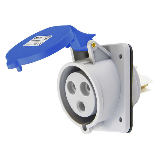 MCG 32A 2P+E 230V Angled Panel Mounted Socket IP44