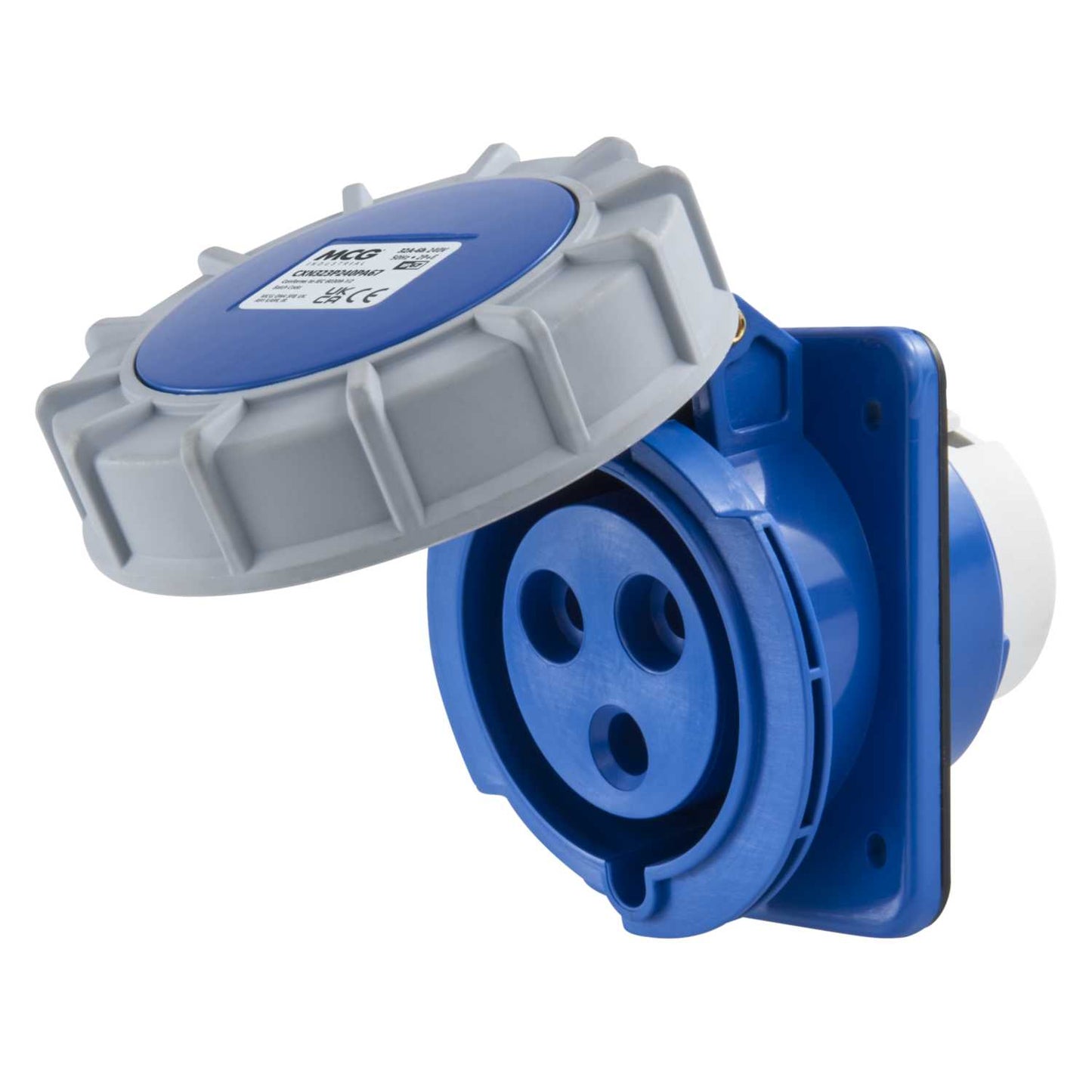 MCG 32A 2P+E 230V Angled Panel Mounted Socket IP67
