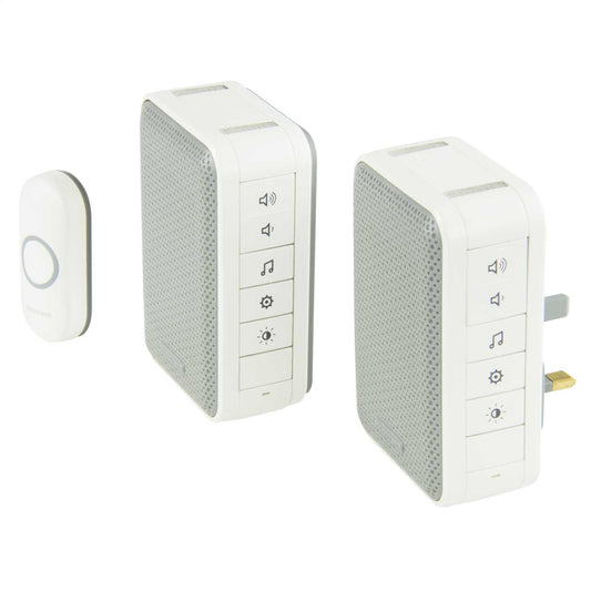 Honeywell Home 150m Wireless Home and Garden Door Chime Kit 2 Chimes 6 Tunes LED White