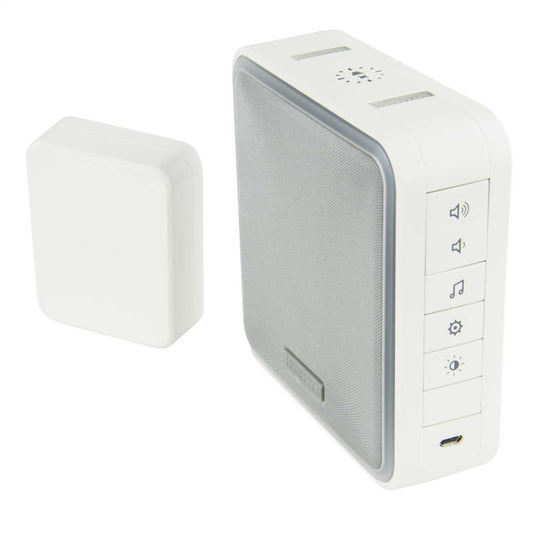 Honeywell Home Wireless Door Chime 8 Tunes Halo LED White with Wired to Wireless Converter