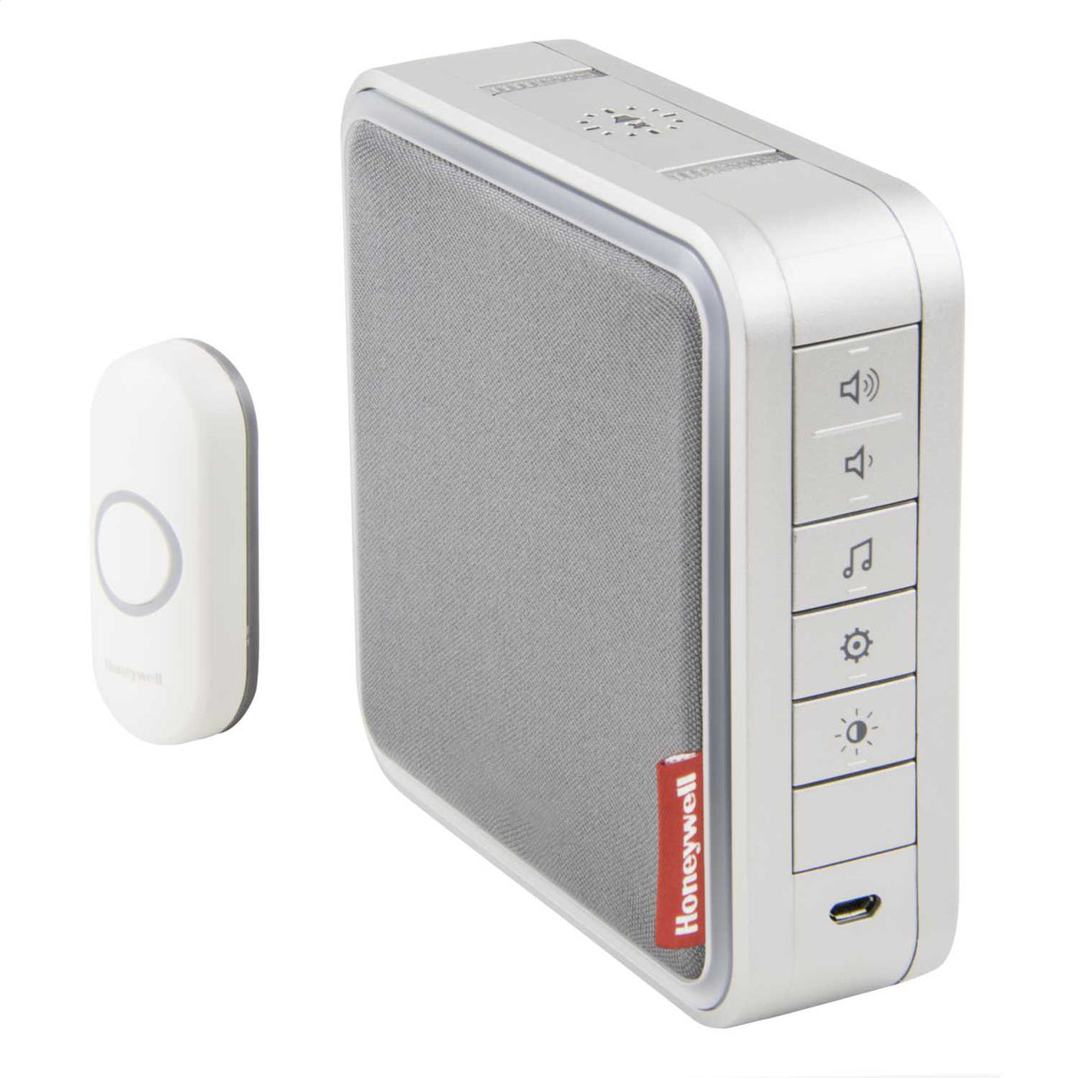 Honeywell Home 200m Wireless Portable MP3 Doorbell with Customisable Melodies and Push Grey