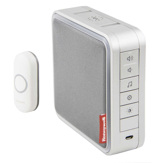 Honeywell Home 200m Wireless Portable MP3 Doorbell with Customisable Melodies and Push Grey
