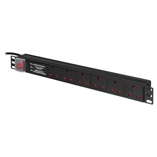 Emitex 1U 6 Way Horizontal PDU 13A Surge Protected