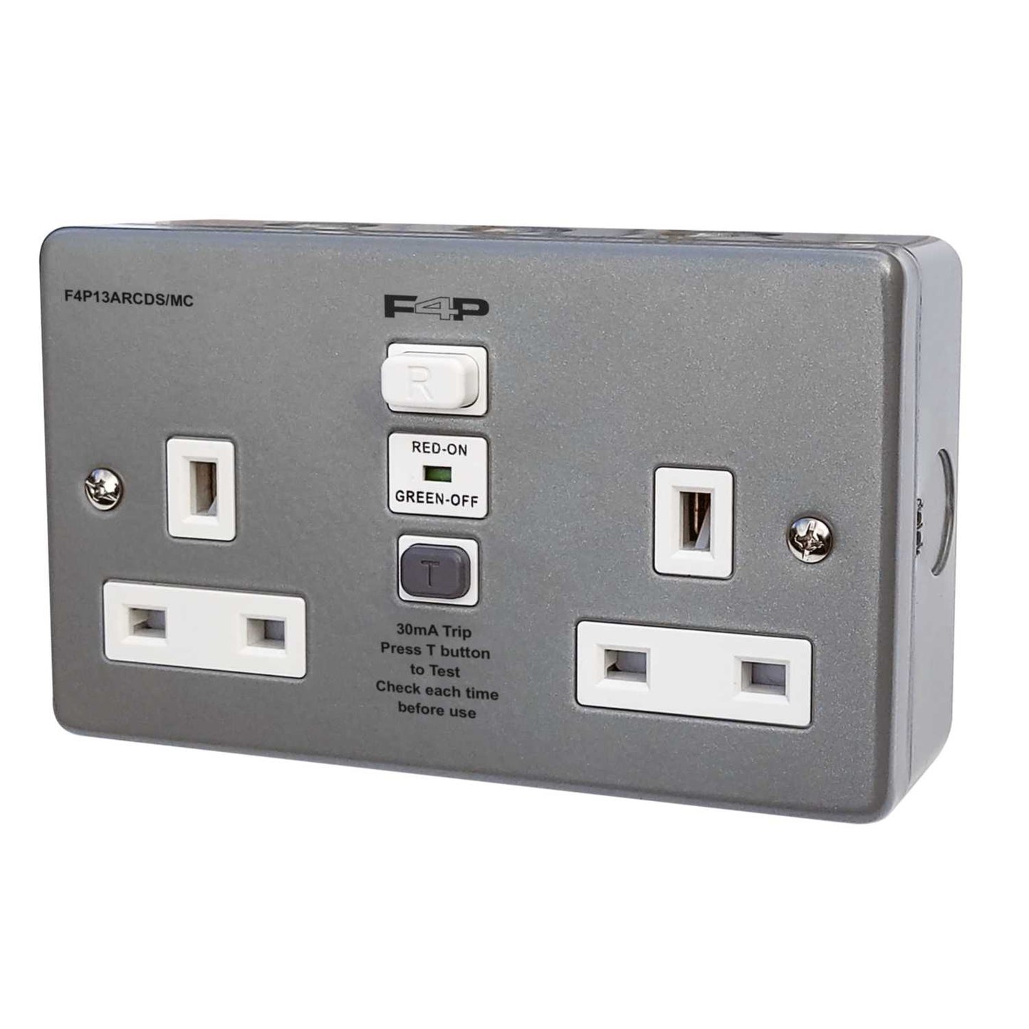 F4P 13A 2 Gang Unswitched Type A RCD Metal Clad Socket
