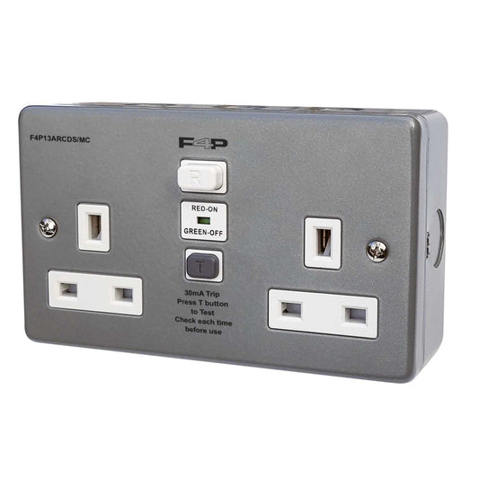 F4P 13A 2 Gang Unswitched Type A RCD Metal Clad Socket