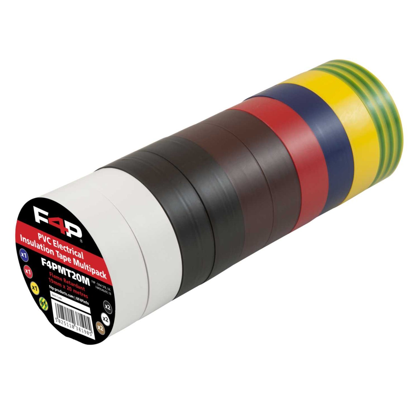 F4P 19mm x 20m PVC Insulation Tape Mixed [Pack of 10]
