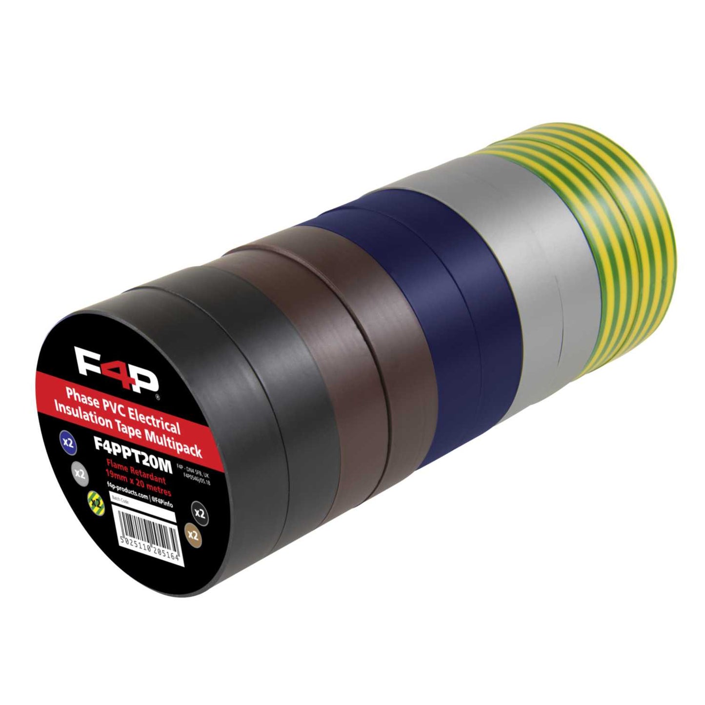 F4P 19mm x 20m PVC Insulation Tape Phase Colours [Pack of 10]