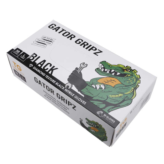 Tough Glove Large Gator Gripz Nitrile Gloves Black (Pack of 50)