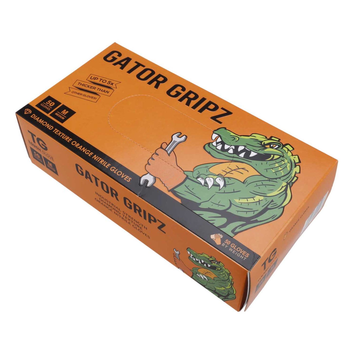 Tough Glove Large Gator Gripz Nitrile Gloves Orange (Pack of 50)