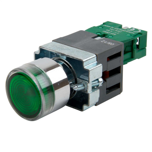MCG Green Illuminated Pushbutton 1 NO Contact 230V - 110V Diode Lampholder