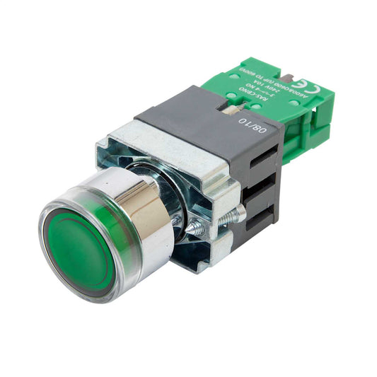 MCG Green Illuminated Pushbutton 1 NO Contact 230V Lampholder without Lamp