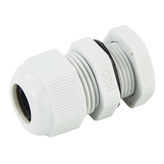 MCG 20mm IP68 Long Thread Wide Compression Gland with Locknut White (Pack of 10)