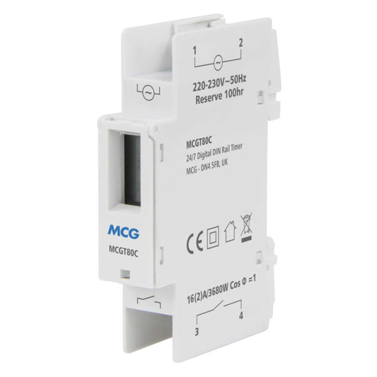 MCG 24 Hour 7 Day Single Channel 1 Module Digital DIN Rail Timer