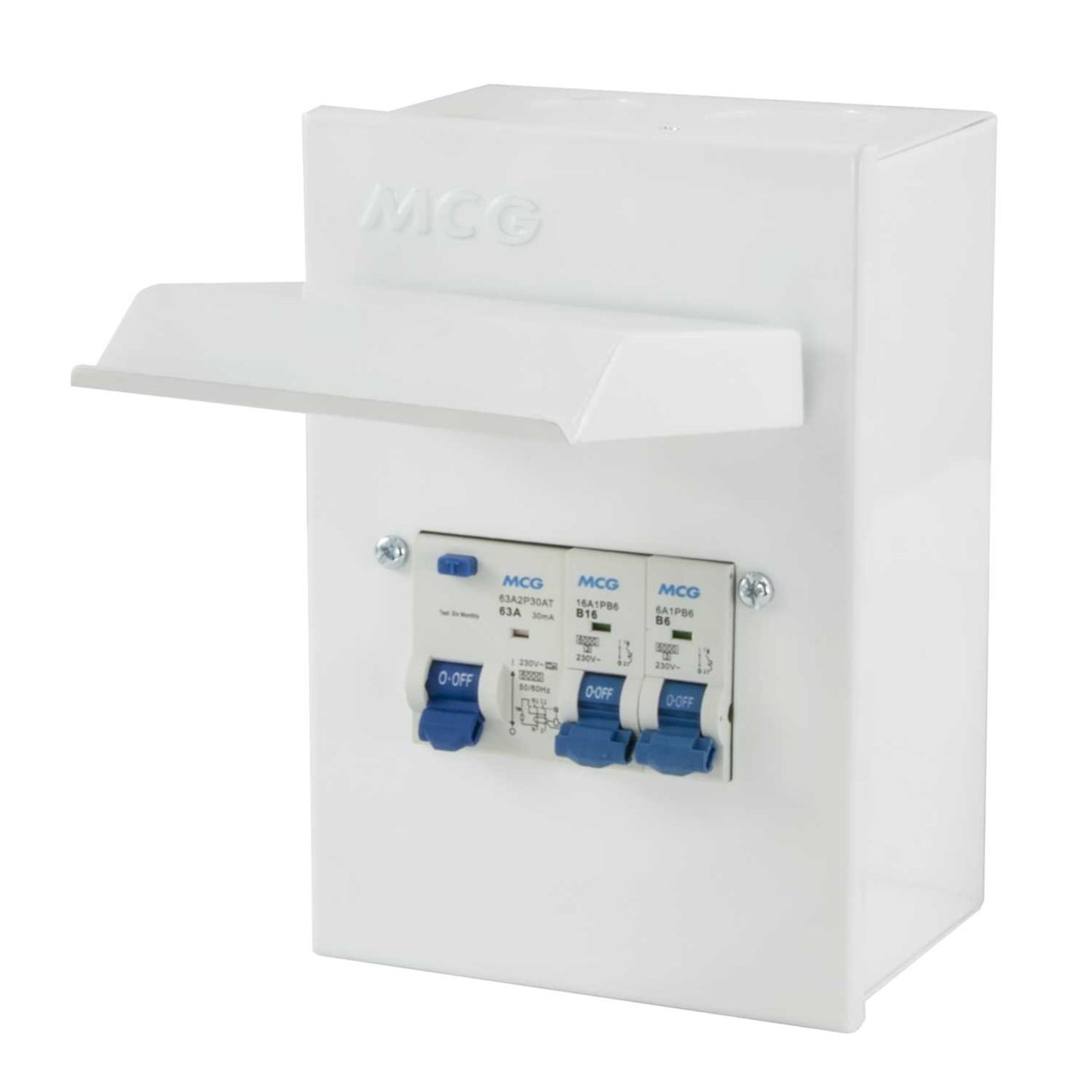 MCG Metal Clad Garage Unit with 63A Type A RCD and 6A and 16A MCB