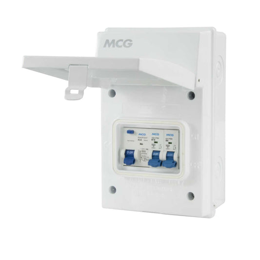 MCG Metal Clad IP65 Garage Unit with 63A Type A RCD and 6A and 16A MCB