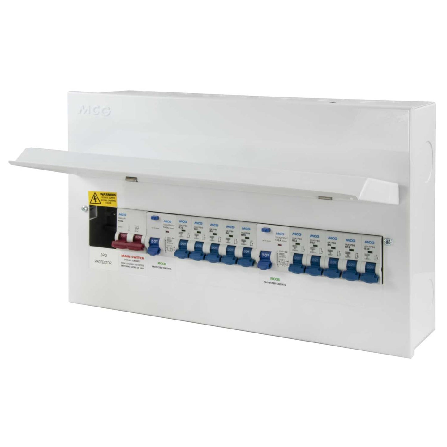 MCG 5 + 5 Dual 100A Type A RCD Metal Clad SPD Ready Consumer Unit with 10 x MCBs