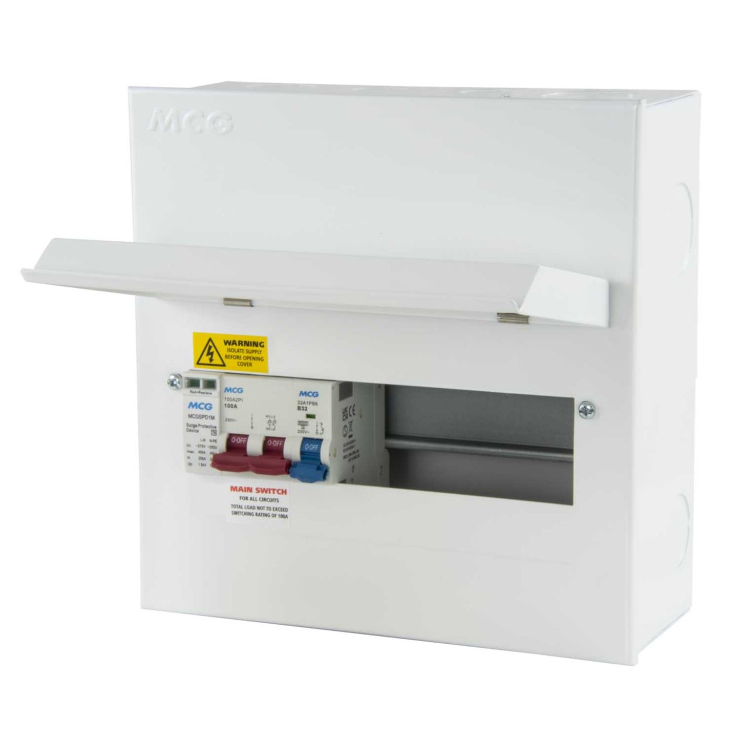 MCG 6 Way 100A Isolator Incomer Metal Clad Consumer Unit Pre-Wired SPD