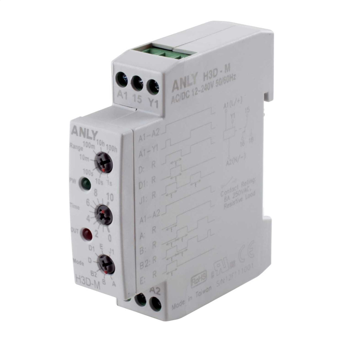 MCG 8A 12 to 240V AC / DC Multi Voltage Multifunction DIN Rail Timer