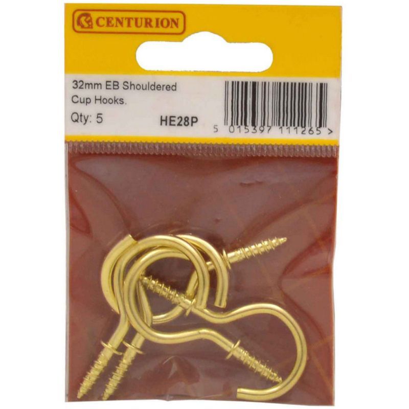 CENTURION HE28P ELECTRO BRASSED 30mm SHOULDERED CUP HOOKS PACK 5