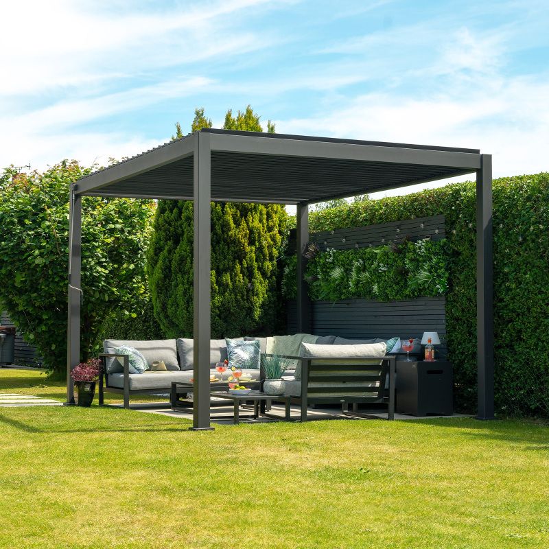 NOVA TITAN ALUMINIUM SQUARE PERGOLA 3 x 3m GREY N20210