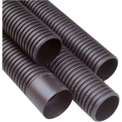 POLYPIPE RIDGIDUCT TWINWALL POWER PIPE SOCKETTED 150mm x 6m BLACK RB150X6