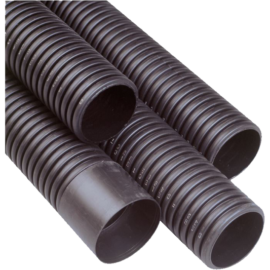 POLYPIPE RIDGIDUCT TWINWALL POWER PIPE SOCKETTED 150mm x 6m BLACK RB150X6