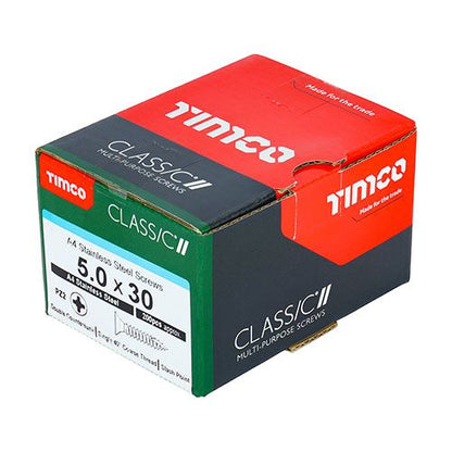 TIMCO CLASSIC A4 MARINE GRADE STAINLESS STEEL PZ2 CSK SCREWS 5.0 x 40mm (BOX 200) 50030CLA4