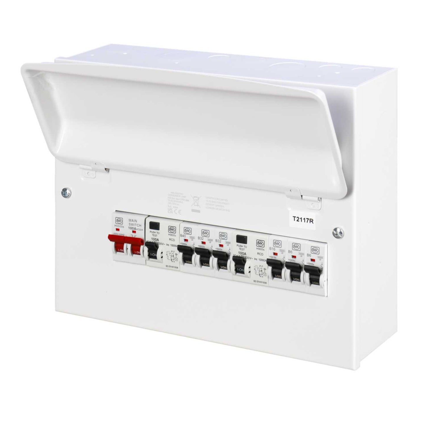 MK Sentry 12 Way Flexible Dual 100A RCD Metal Clad Consumer Unit with 6 x MCBs