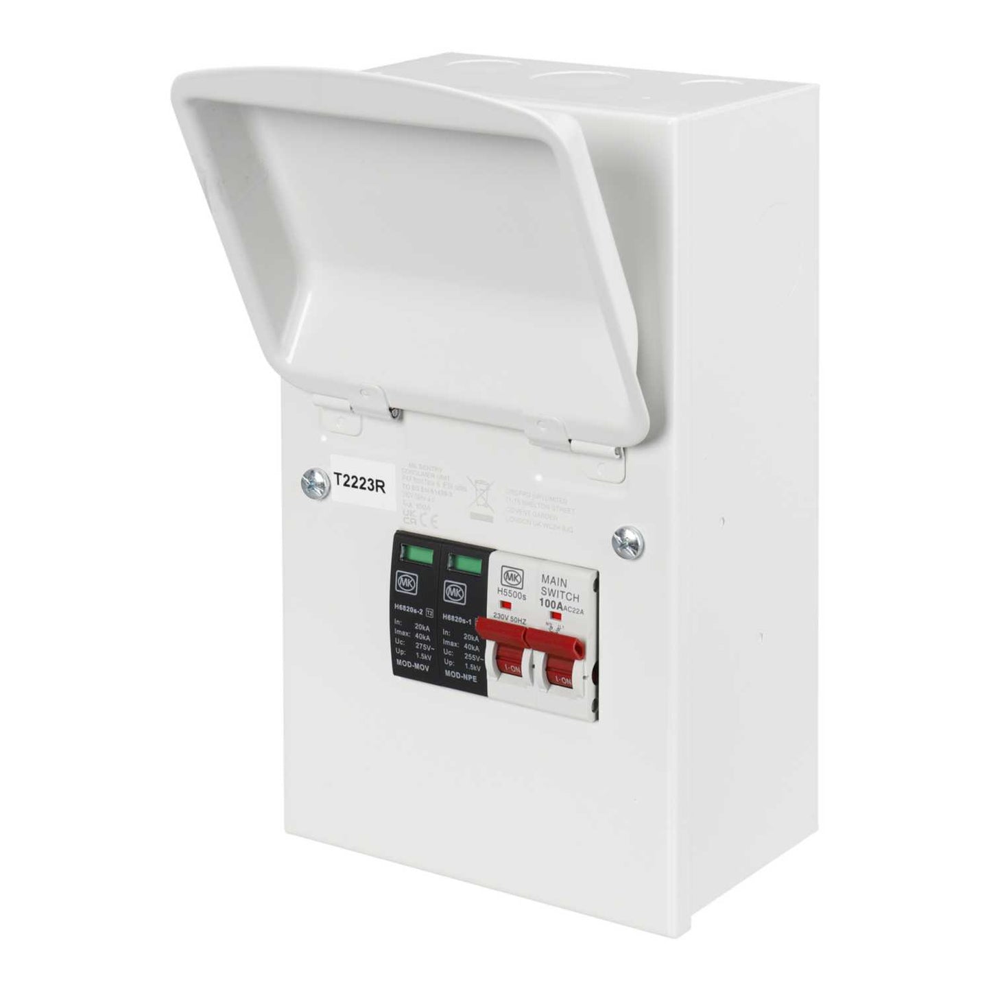 MK Sentry 4 Way 100A Isolator Incomer Metal Clad Consumer Unit with Type 2 SPD