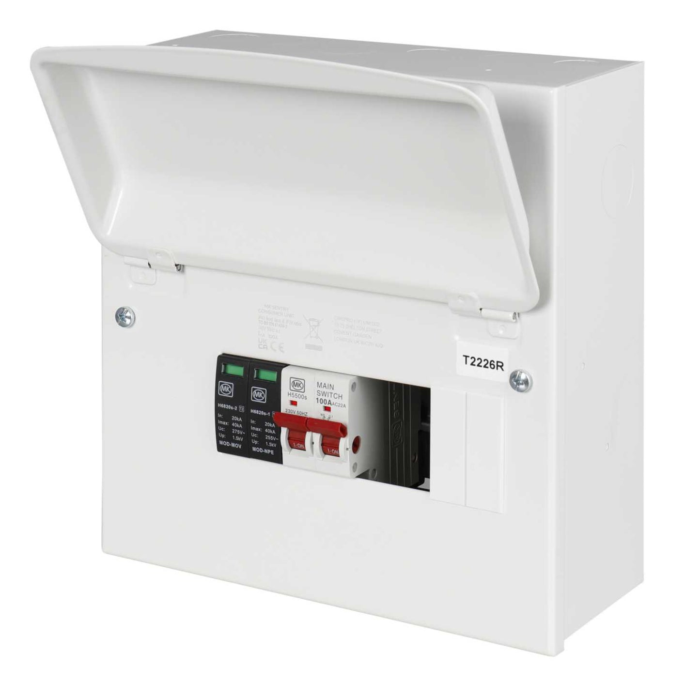 MK Sentry 8 Way 100A Isolator Incomer Metal Clad Consumer Unit with Type 2 SPD