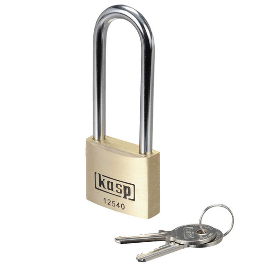 Kasp 40mm Padlock Long Shackle Brass