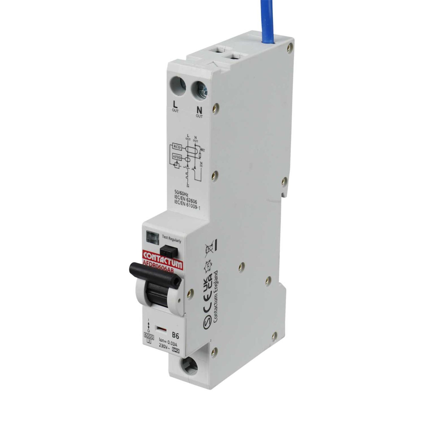 Contactum 6A 1P+N 1 Module B Curve 6kA 30mA Type A Afdd Combined Rcbo