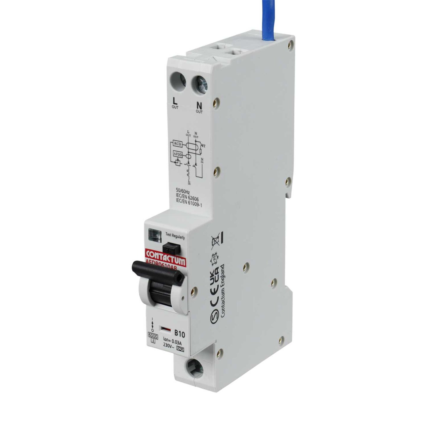 Contactum 10A 1P+N 1 Module B Curve 6kA 30mA Type A Afdd Combined Rcbo