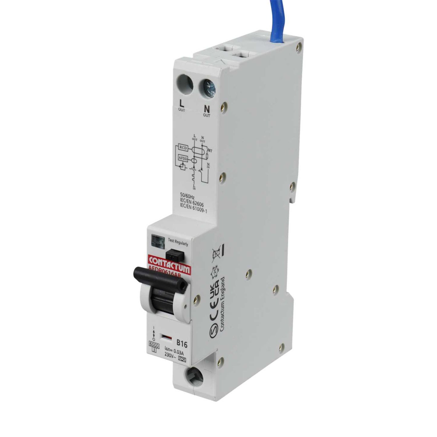 Contactum 16A 1P+N 1 Module B Curve 6kA 30mA Type A Afdd Combined Rcbo