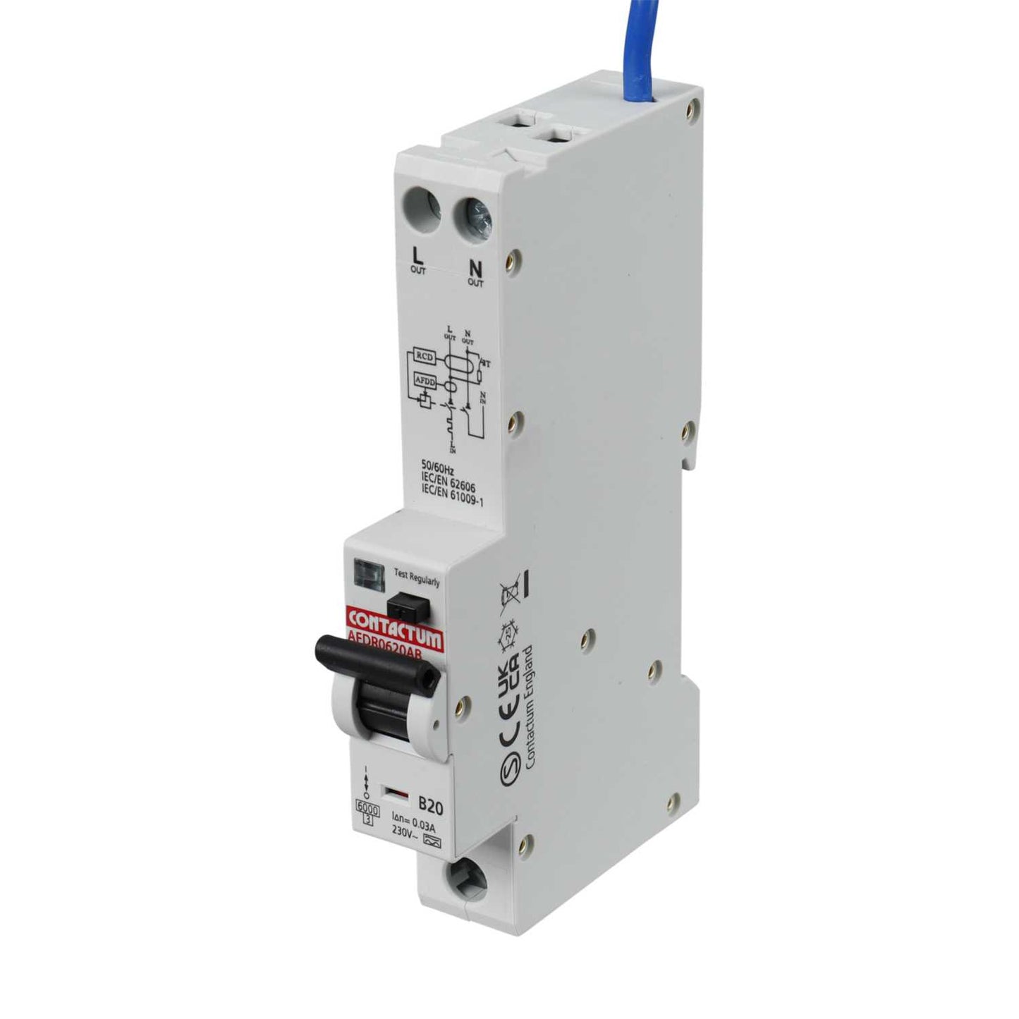 Contactum 20A 1P+N 1 Module B Curve 6kA 30mA Type A Afdd Combined Rcbo