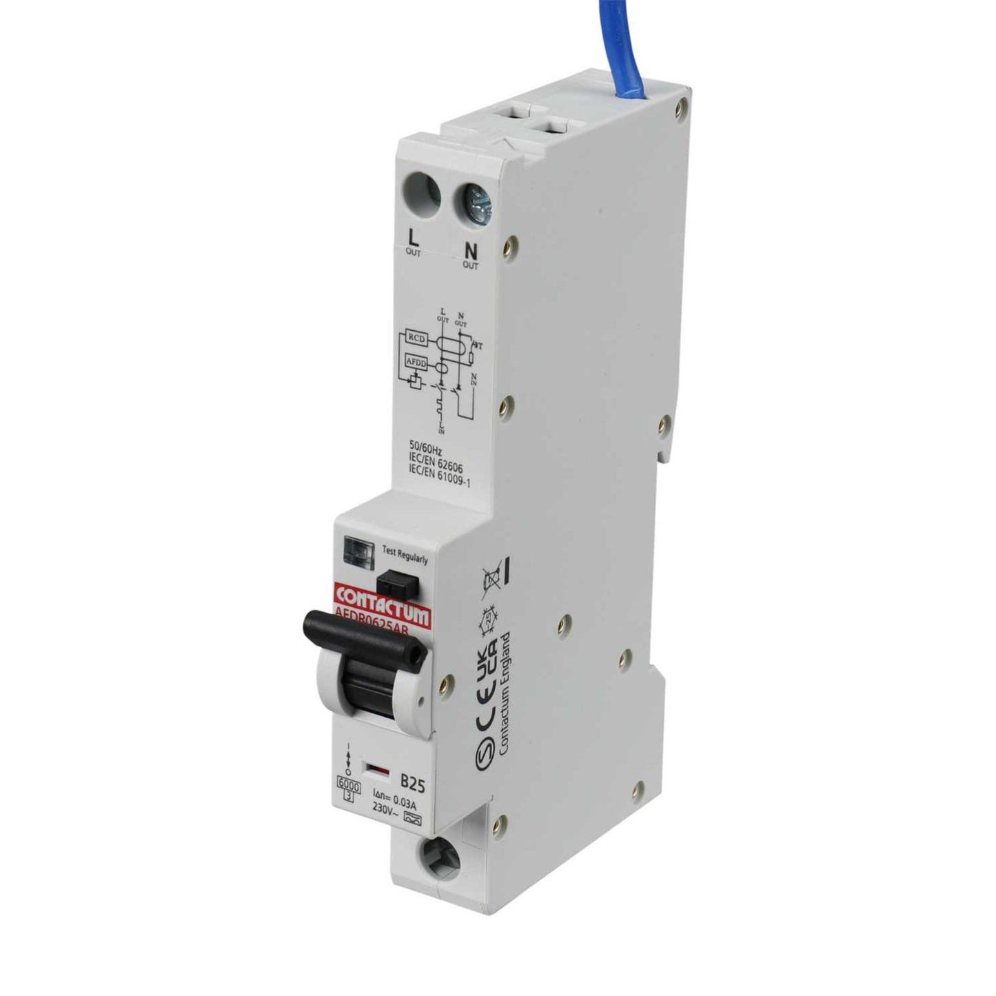 Contactum 25A 1P+N 1 Module B Curve 6kA 30mA Type A Afdd Combined Rcbo