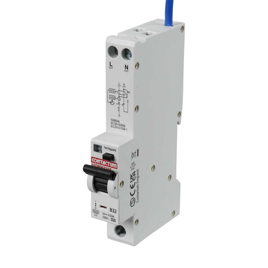 Contactum 32A 1P+N 1 Module B Curve 6kA 30mA Type A Afdd Combined Rcbo