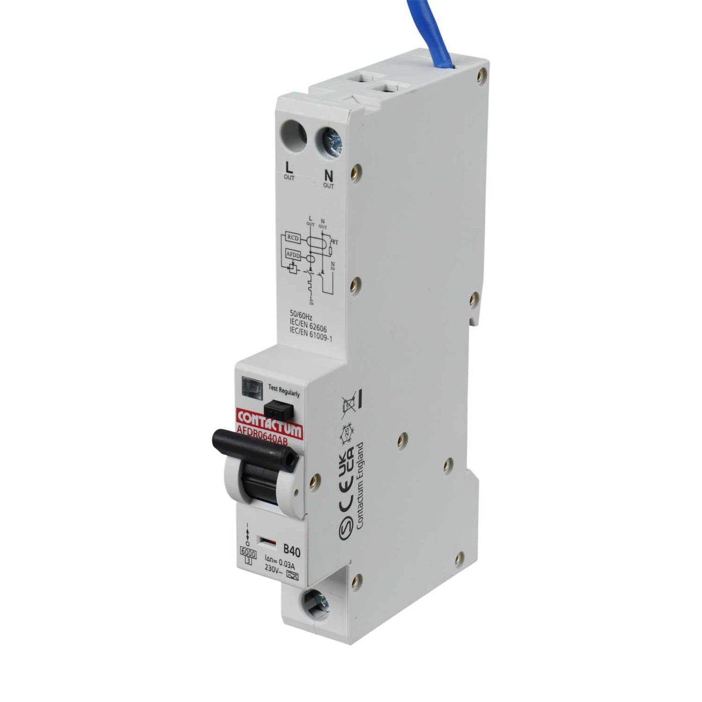 Contactum 40A 1P+N 1 Module B Curve 6kA 30mA Type A Afdd Combined Rcbo