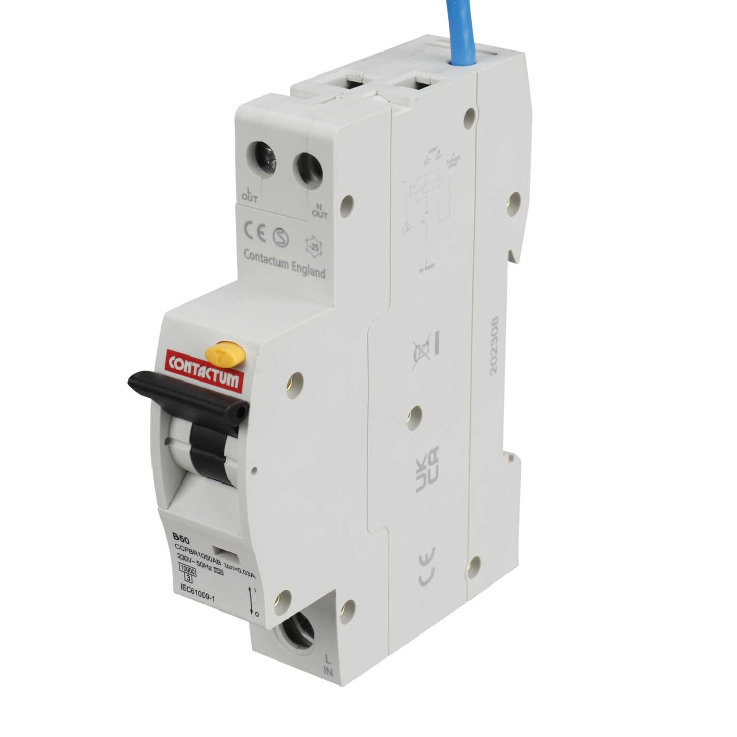 Contactum 50A Single Pole 1 Module B Curve 10kA 30mA Type A Rcbo