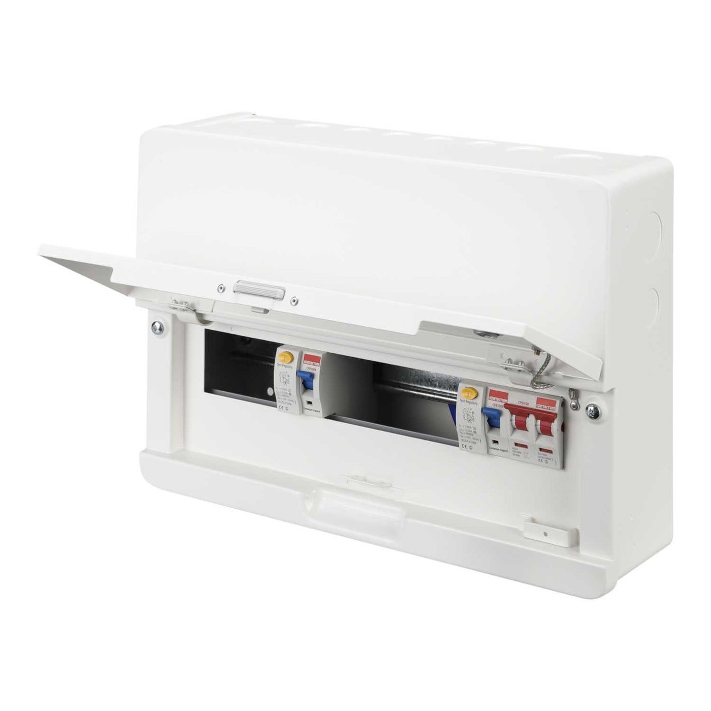 Contactum 10 Way Dual 100A Type A RCD High Integrity Metal Clad Consumer Unit