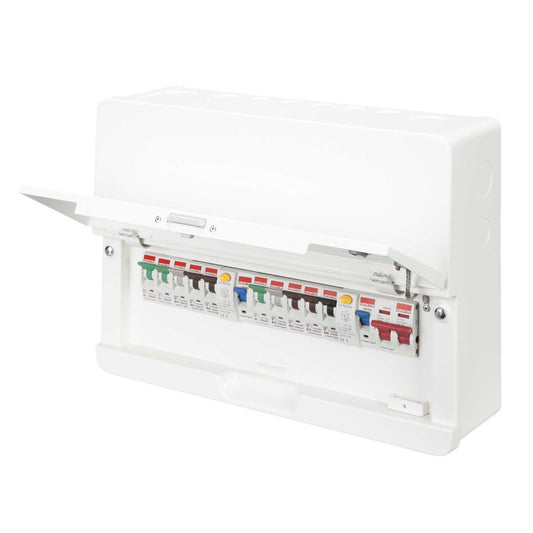 Contactum 10 Way Dual 100A Type A RCD High Integ Metal Clad Consumer Unit with 10 x MCBs