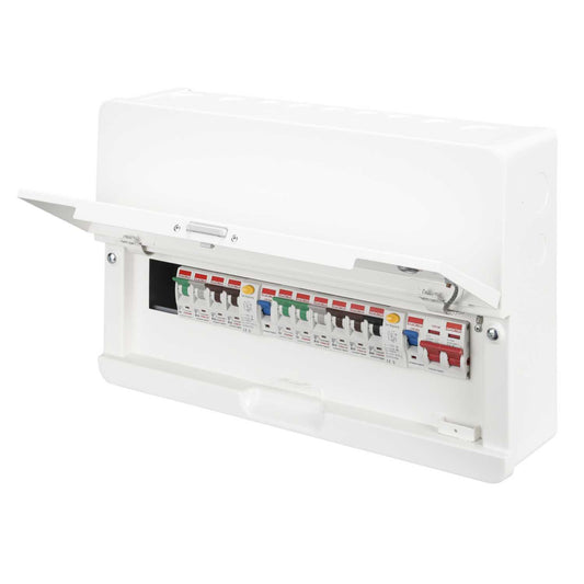 Contactum 12 Way Dual 100A Type A RCD High Integ Metal Clad Consumer Unit with 10 x MCBs