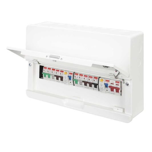 Contactum 12 Way Dual 63A Type A RCD High Integ Metal Clad Consumer Unit with 10 x MCBs