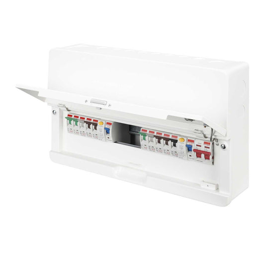 Contactum 14 Way Dual 100A Type A RCD High Integ Metal Clad Consumer Unit with 10 x MCBs