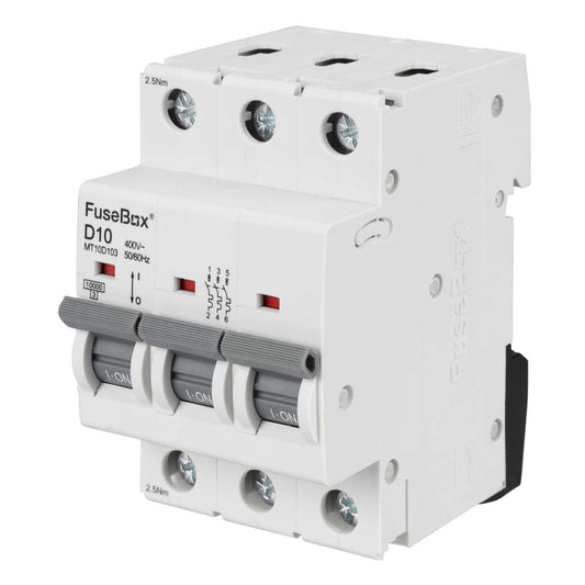 Fusebox 10A Triple Pole 10kA D Curve MCB