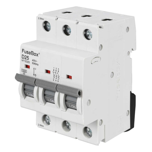 Fusebox 25A Triple Pole 10kA D Curve MCB