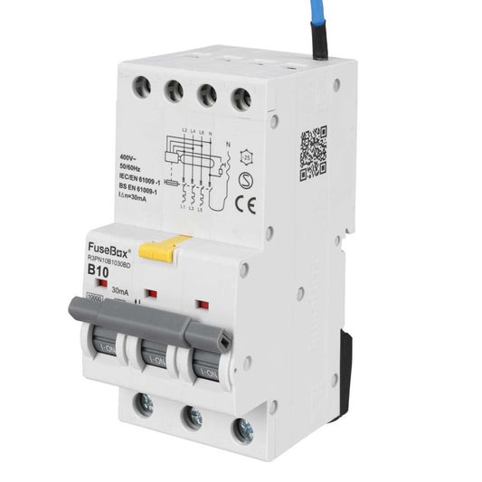 Fusebox 10A 3P+N 3 Module B Curve Bidirectional 10kA 30mA Type A Rcbo