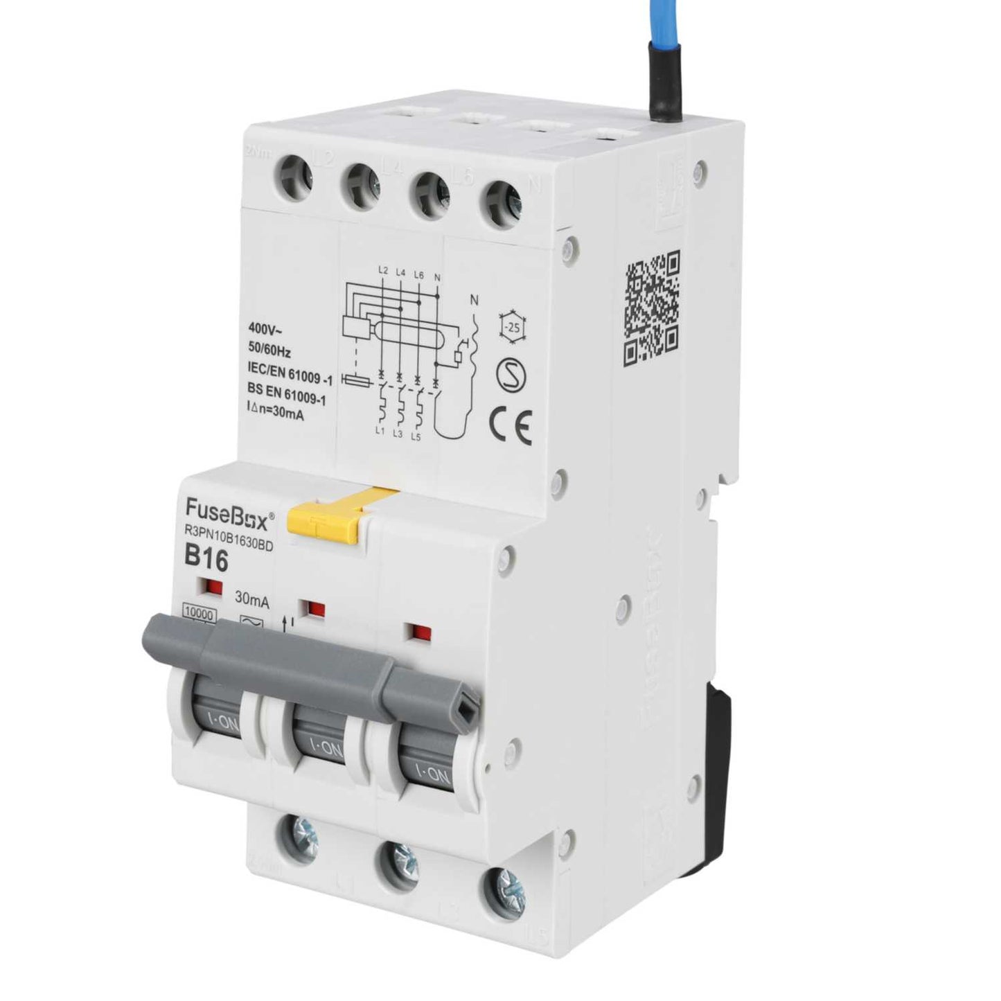 Fusebox 16A 3P+N 3 Module B Curve Bidirectional 10kA 30mA Type A Rcbo