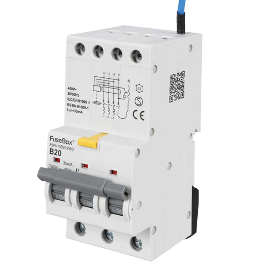 Fusebox 20A 3P+N 3 Module B Curve Bidirectional 10kA 30mA Type A Rcbo