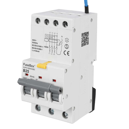 Fusebox 25A 3P+N 3 Module B Curve Bidirectional 10kA 30mA Type A Rcbo